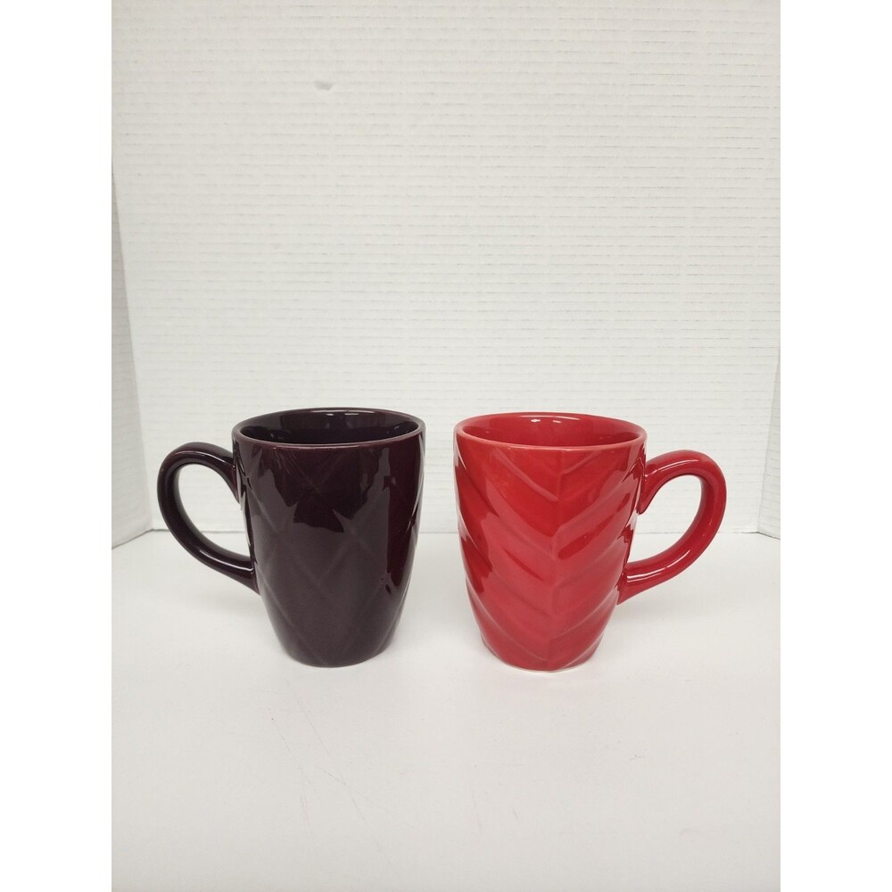 Daily Chef Coffee Tea Cup Mug Textured Quilted Design Set Of 2 16oz Purple Red